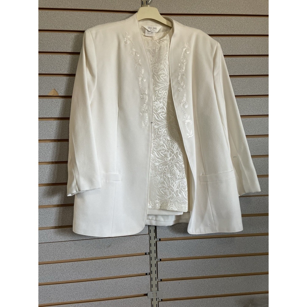 Tan Jay Designer Collection Womens Blazer Skirt Shirt 3 Pc Set Ivory VTG 18 W